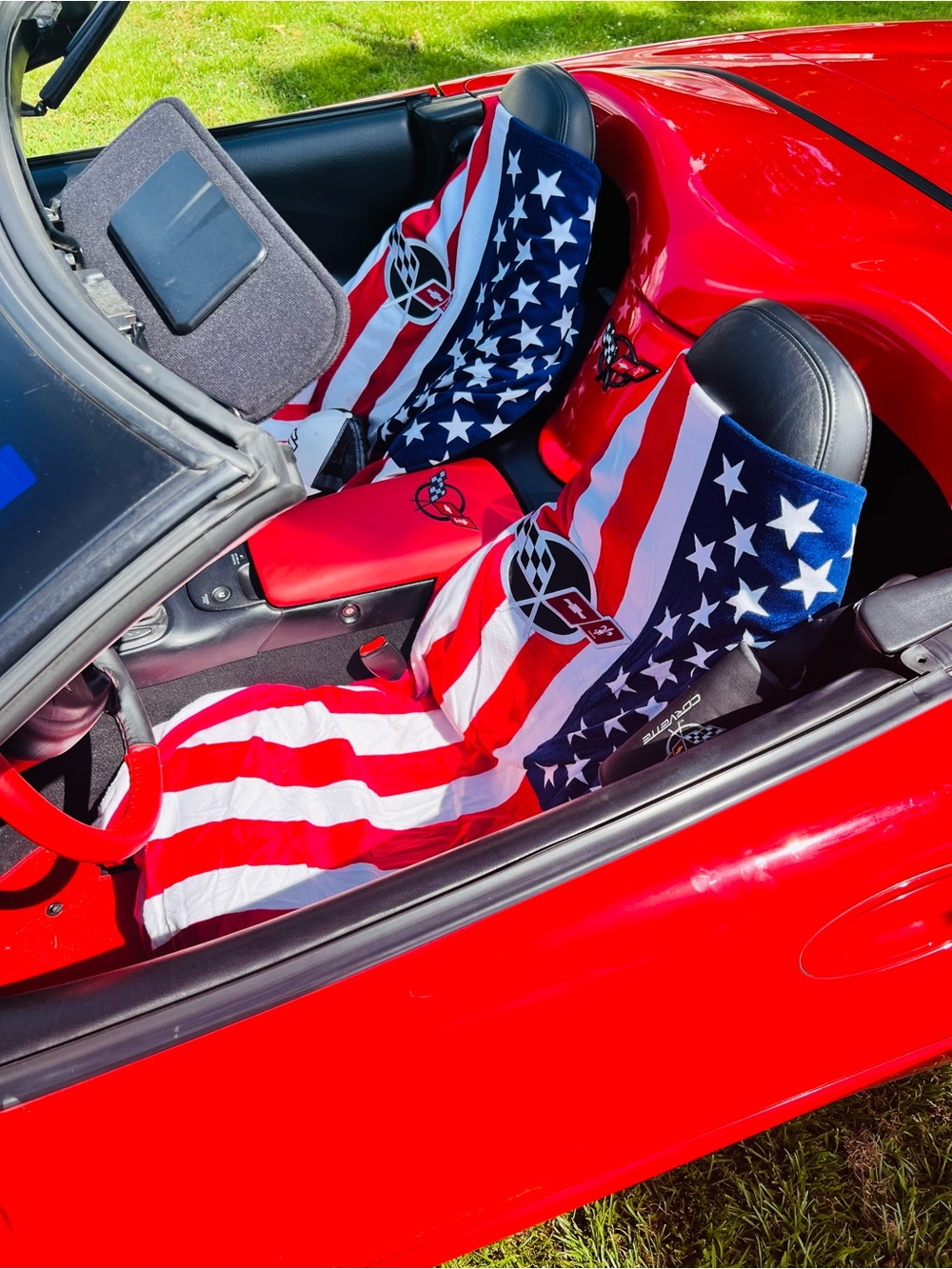 Patriotic Red/White/Blue USA Flag Beach Towel Seat Covers - C5 Corvette Logo